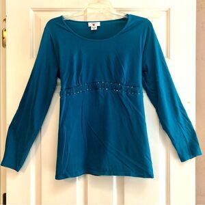 Two Hearts Maternity Women’s Blouse in Turquoise with a Ruffle Design Size Large